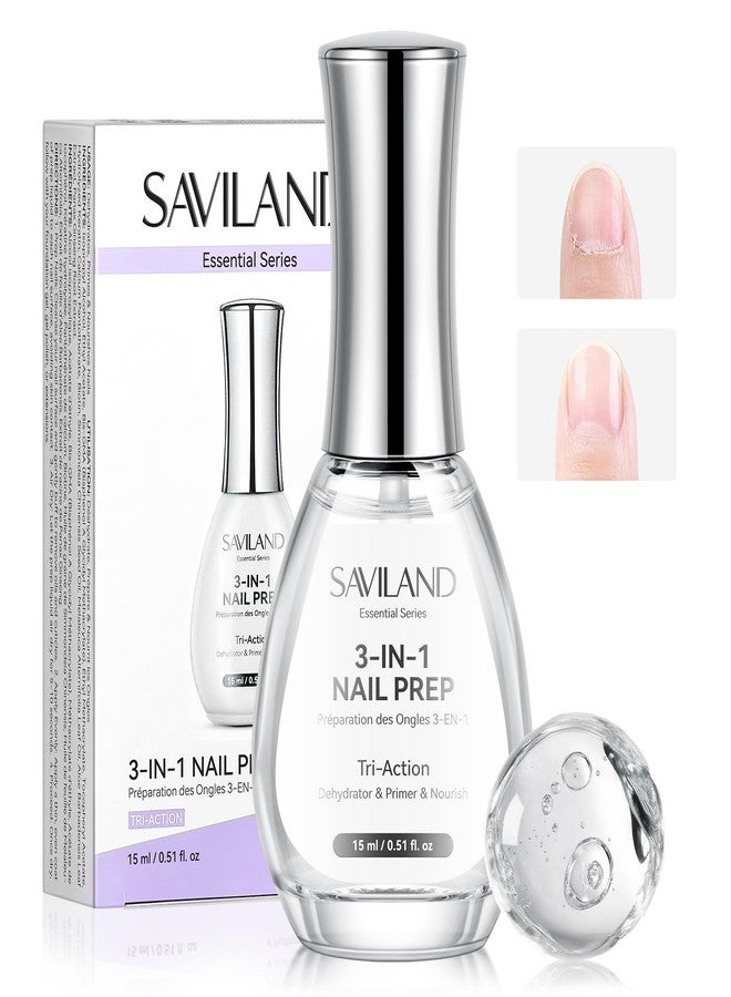SAVILAND Essentials Tri-Action Nail Dehydrator and Primer: 3-in-1 Nail Primer for Better Adhesion & Longer Lasting Manicure Plant-Based Nourishing Dehydrator Nails Prep Supplies for Salon - Image 1
